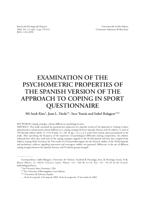 (PDF) Examination of the psychometric properties of the Spanish version ...