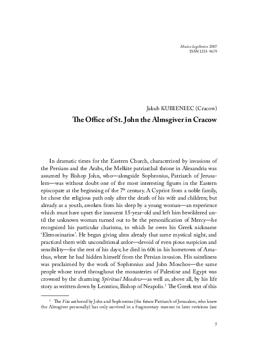 The Office of St. John the Almsgiver in Cracow