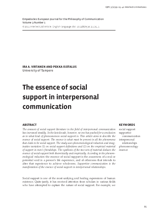 (PDF) The essence of social support in interpersonal communication