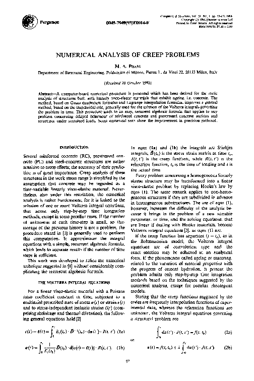(PDF) Numerical analysis of creep problems