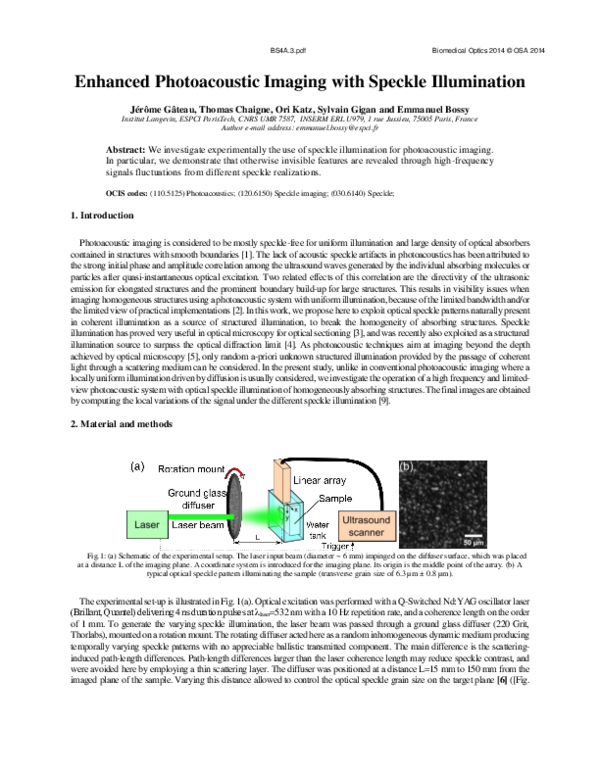 (PDF) Enhanced Photoacoustic Imaging with Speckle Illumination