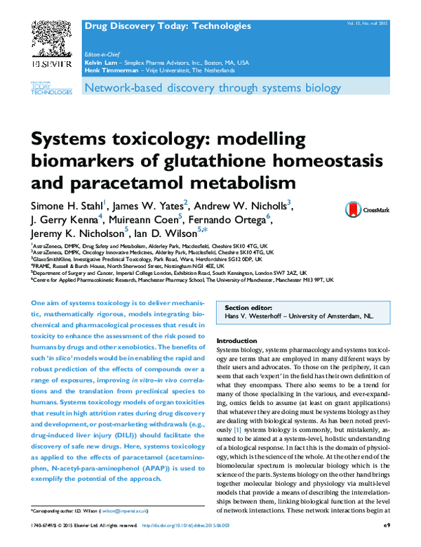 (PDF) Systems toxicology modelling biomarkers of glutathione homeostasis and paracetamol