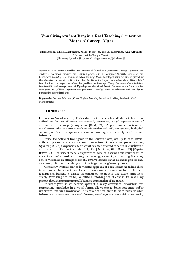 Visualizing Student Data in a Real Teaching Context by Means of Concept Maps