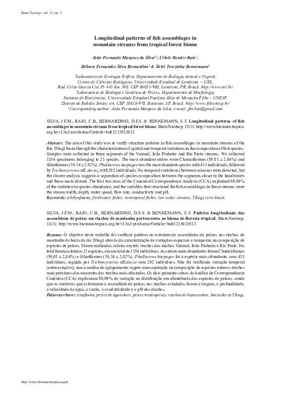 (PDF) Longitudinal patterns of fish assemblages in mountain streams ...