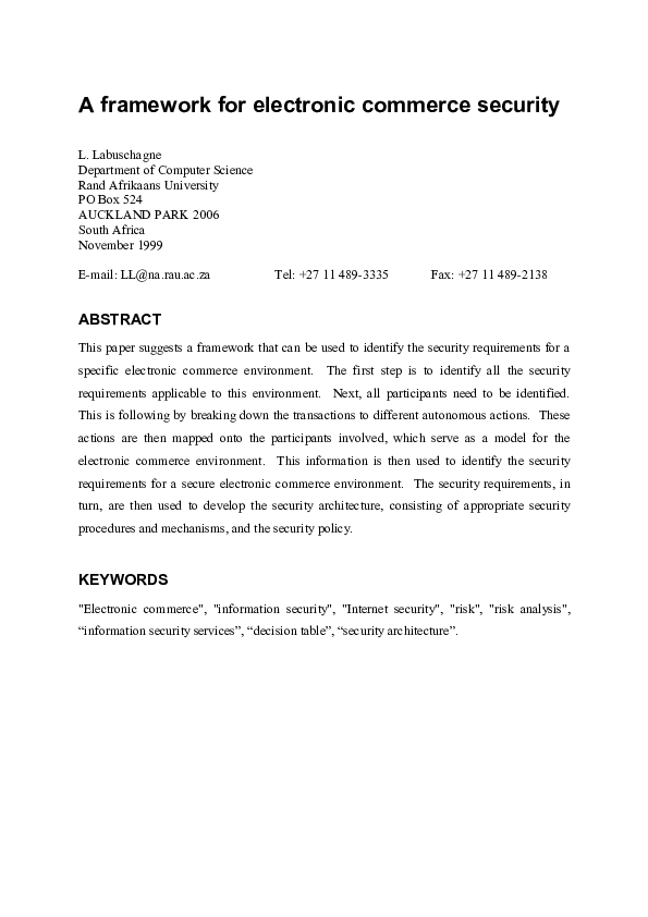 (PDF) A framework for electronic commerce security