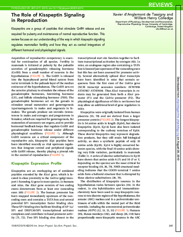(PDF) The Role of Kisspeptin Signaling in Reproduction