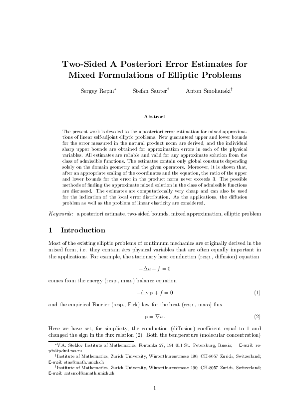 (PDF) Two‐Sided A Posteriori Error Estimates for Mixed Formulations of ...