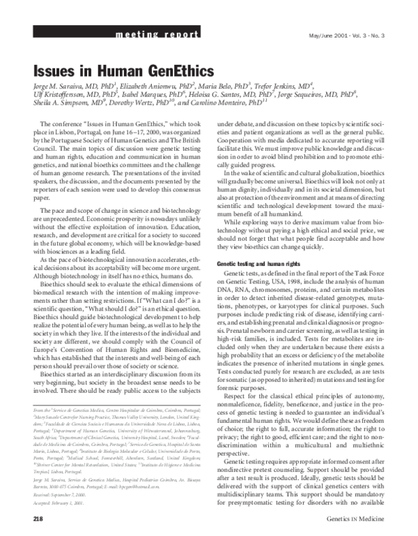 (PDF) Issues in Human GenEthics