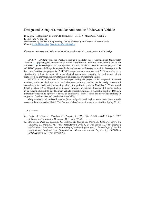 (PDF) Design and testing of a modular Autonomous Underwater Vehicle