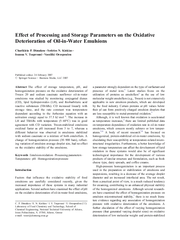(PDF) Effect of Processing and Storage Parameters on the Oxidative ...