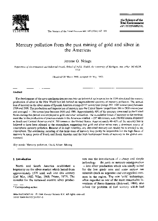 (PDF) Mercury pollution from the past mining of gold and silver in the ...