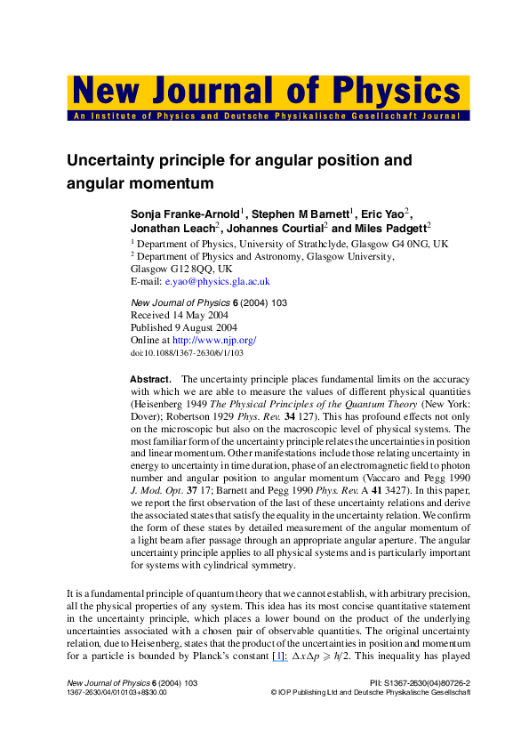 (PDF) Uncertainty of orbital angular momentum and angle-theory