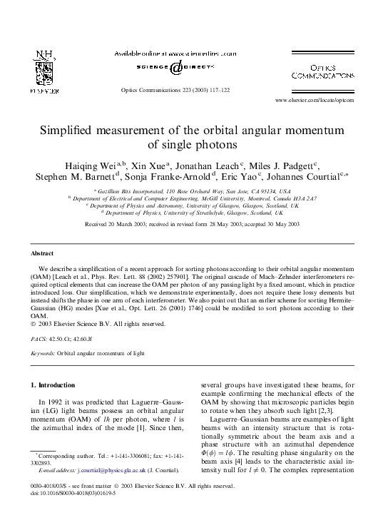 (PDF) Simplified measurement of the orbital angular momentum of single ...