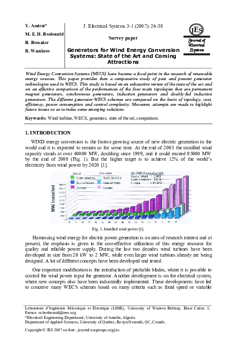 (PDF) Generators for Wind Energy Conversion Systems: State of the Art ...