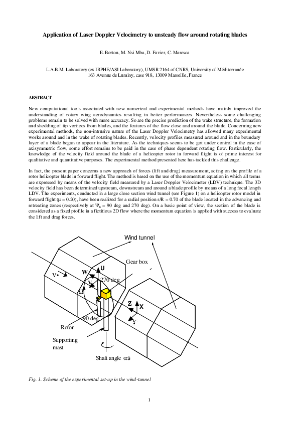 (PDF) Application of Laser Doppler Velocimetry to unsteady flow around