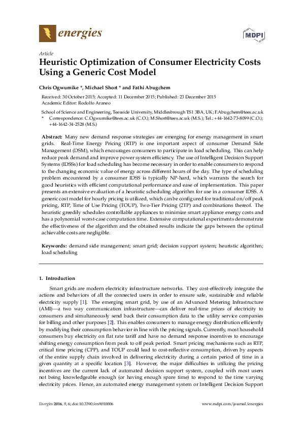 (PDF) Heuristic Optimization of Consumer Electricity Costs Using a ...