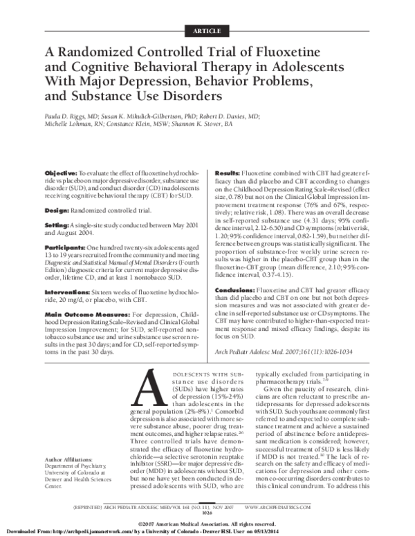(PDF) A Randomized Controlled Trial of Fluoxetine and Cognitive ...