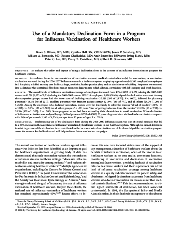 (PDF) Use of a Mandatory Declination Form in a Program for Influenza ...