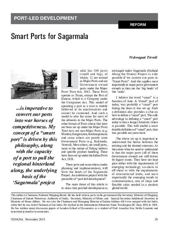 (PDF) Smart Ports for Sagarmala Port-led Development in India