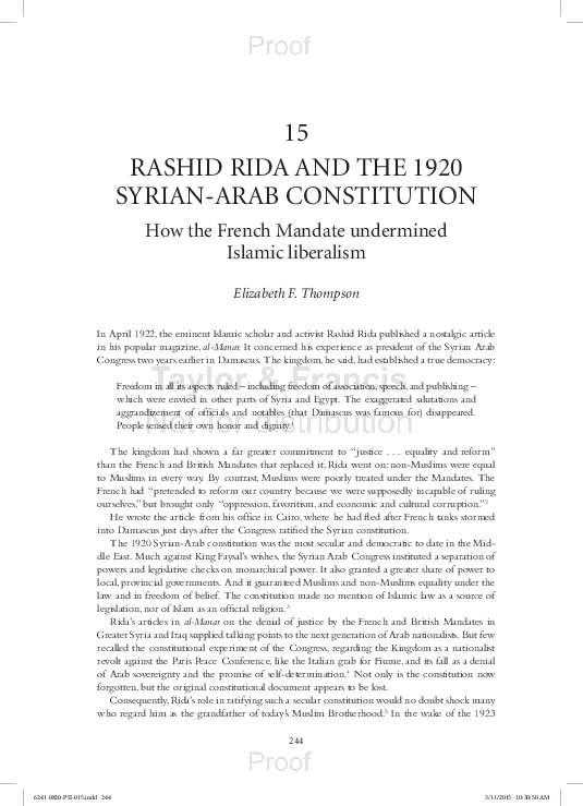 (PDF) Rashid Rida & the 1920 SyrianArab Constitution