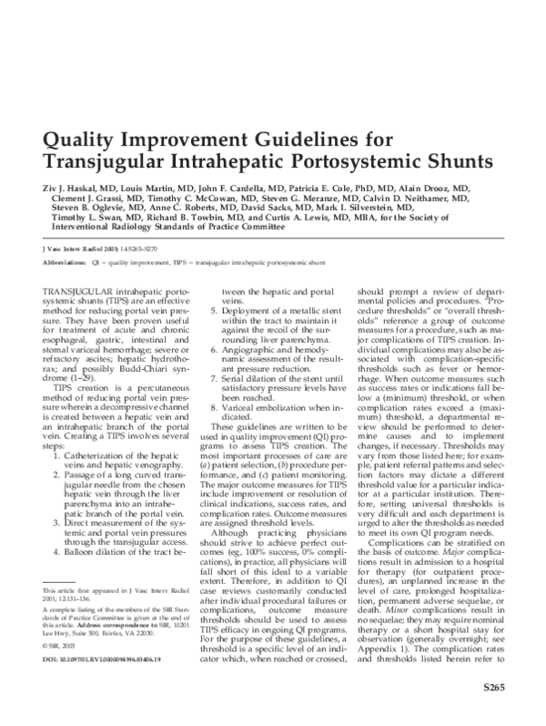 (PDF) Quality Improvement Guidelines for Transjugular Intrahepatic ...
