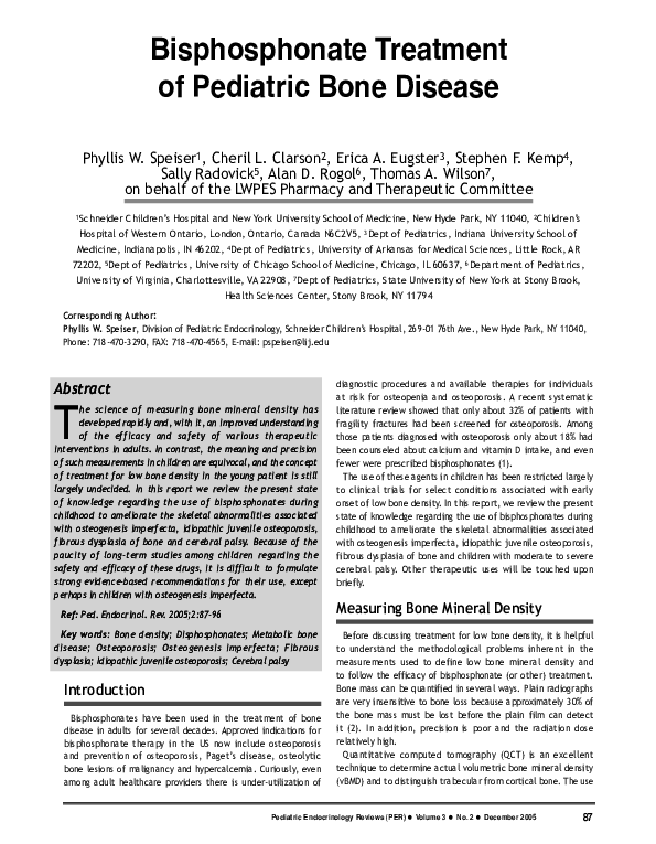 (PDF) Bisphosphonate treatment of pediatric bone disease