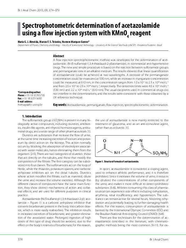 (PDF) Spectrophotometric determination of acetazolamide using a flow
