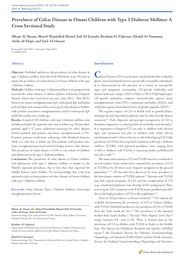 (PDF) Prevalence of Celiac Disease in Omani Children with Type 1 ...