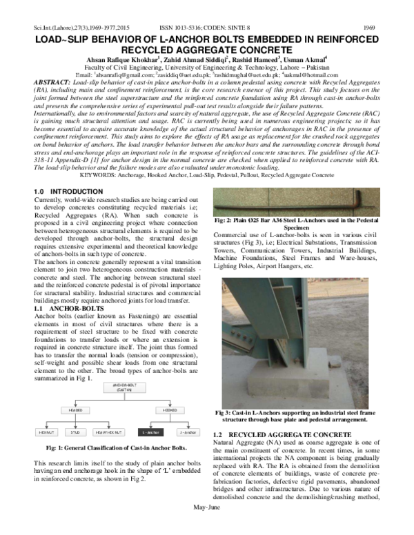 (PDF) LOAD~SLIP BEHAVIOR OF L-ANCHOR BOLTS EMBEDDED IN REINFORCED ...