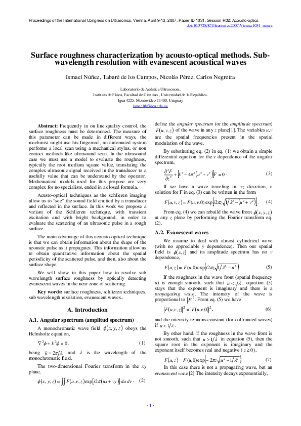 (PDF) Surface roughness characterization by acoustooptical methods