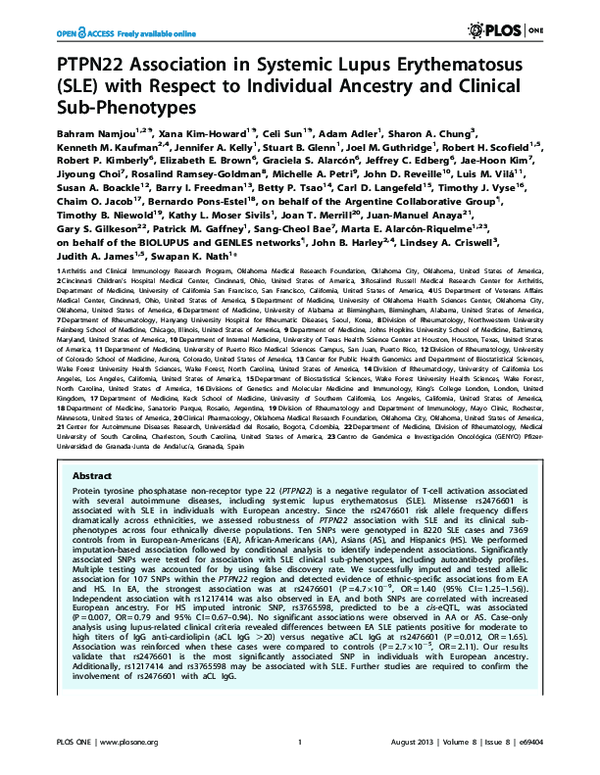 (PDF) PTPN22 Association in Systemic Lupus Erythematosus (SLE) with ...
