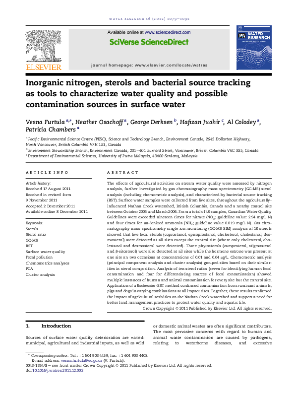 (PDF) Inorganic nitrogen, sterols and bacterial source tracking as ...