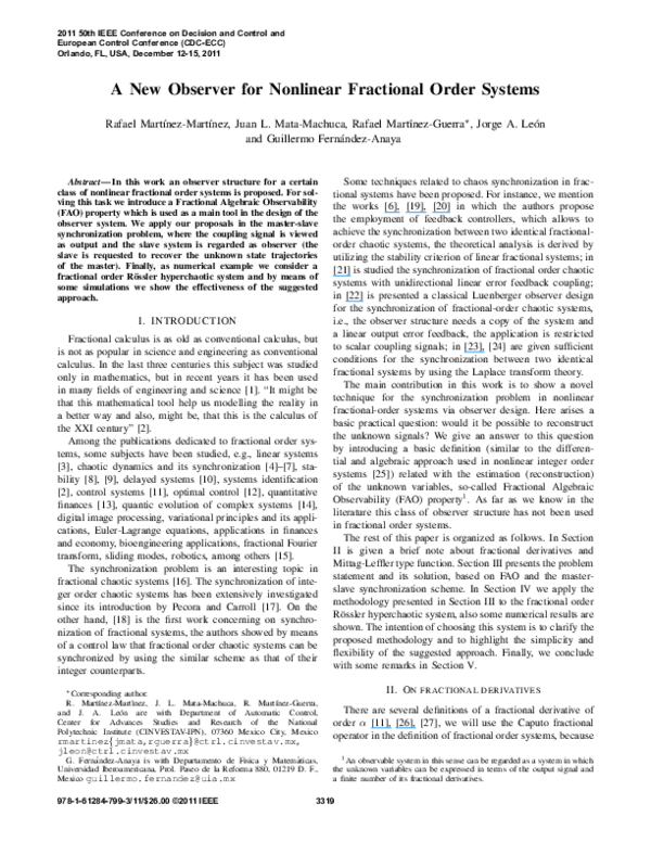 (PDF) A new observer for nonlinear fractional order systems