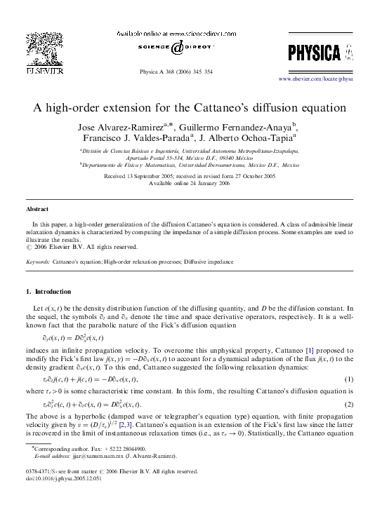 (PDF) A high-order extension for the Cattaneo's diffusion equation