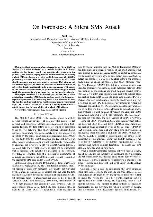 (PDF) On Forensics A Silent SMS Attack nam kiw