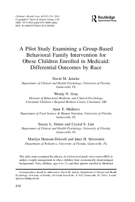 (PDF) A Pilot Study Examining a Group-Based Behavioral Family ...