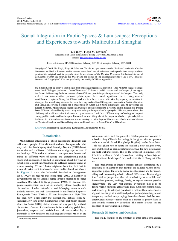 (PDF) Social Integration in Public Spaces & Landscapes: Perceptions and ...