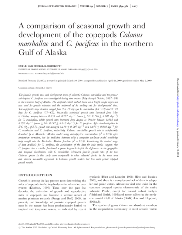 (PDF) A comparison of seasonal growth and development of the copepods ...