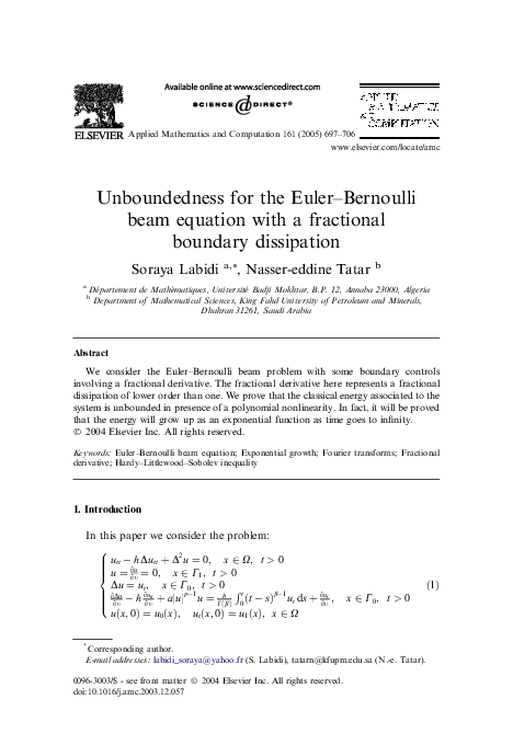 (PDF) Unboundedness for the Euler–Bernoulli beam equation with a ...
