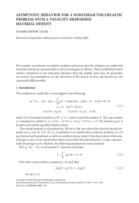 (PDF) Asymptotic behavior for a nonlinear viscoelastic problem with a ...