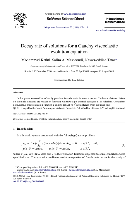 (PDF) Decay rate of solutions for a Cauchy viscoelastic evolution equation