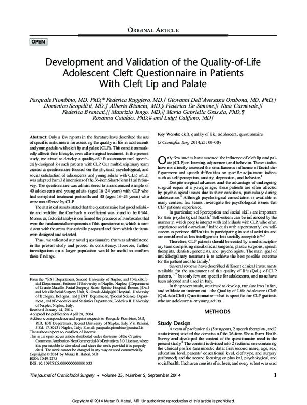 (PDF) Development and Validation of the Quality-of-Life Adolescent ...