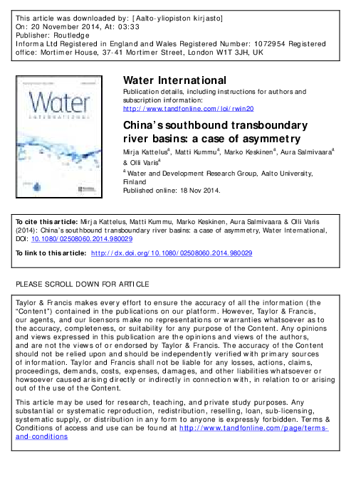 (PDF) China’s southbound transboundary river basins: a case of asymmetry