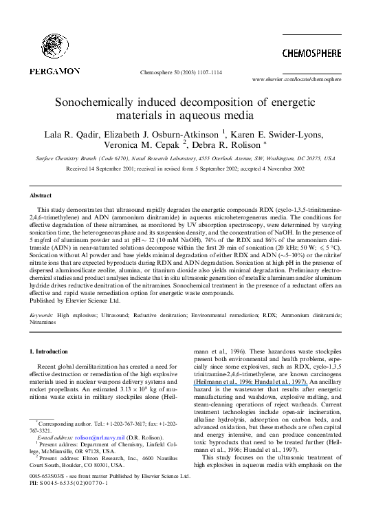 (PDF) Sonochemically induced decomposition of energetic materials in ...