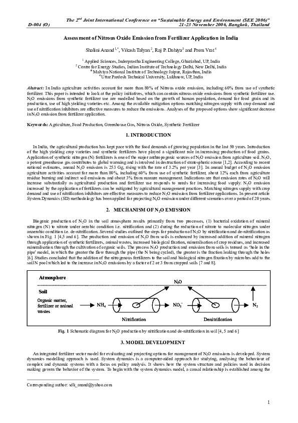 (PDF) Assessment of Nitrous Oxide Emission from Fertilizer Application ...