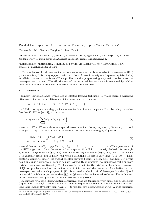 (PDF) Parallel decomposition approaches for training support vector ...