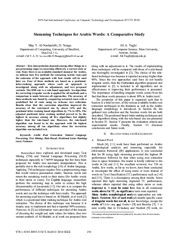 Pdf Stemming Techniques For Arabic Words A Comparative Study May Nashashibi Academia Edu
