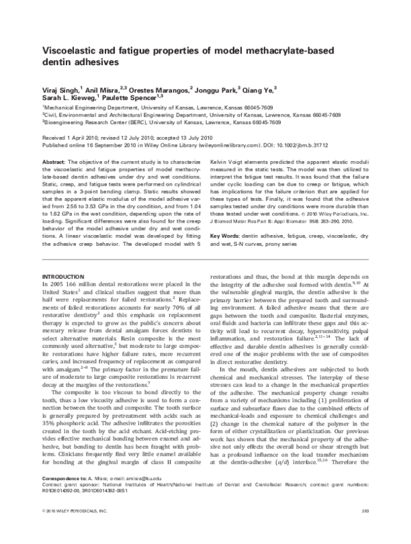 (PDF) Viscoelastic and fatigue properties of model methacrylatebased