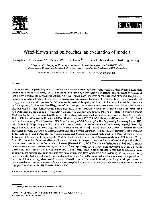 (PDF) Wind-blown sand on beaches: an evaluation of models