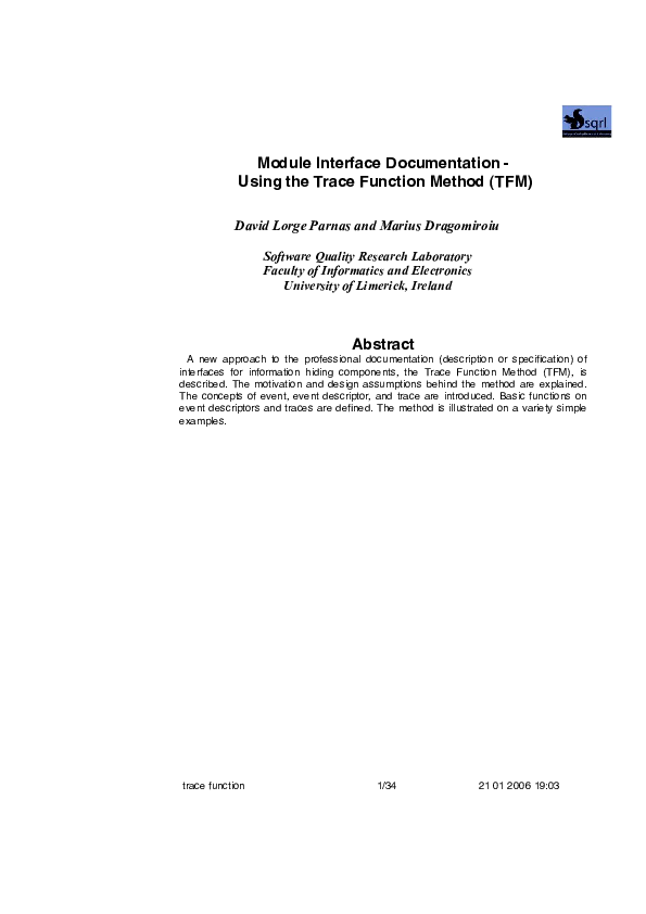 (PDF) Module Interface Documentation-Using the Trace Function Method (TFM)